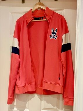 Psycho Bunny Coral Track Jacket with Navy & Cream Panels